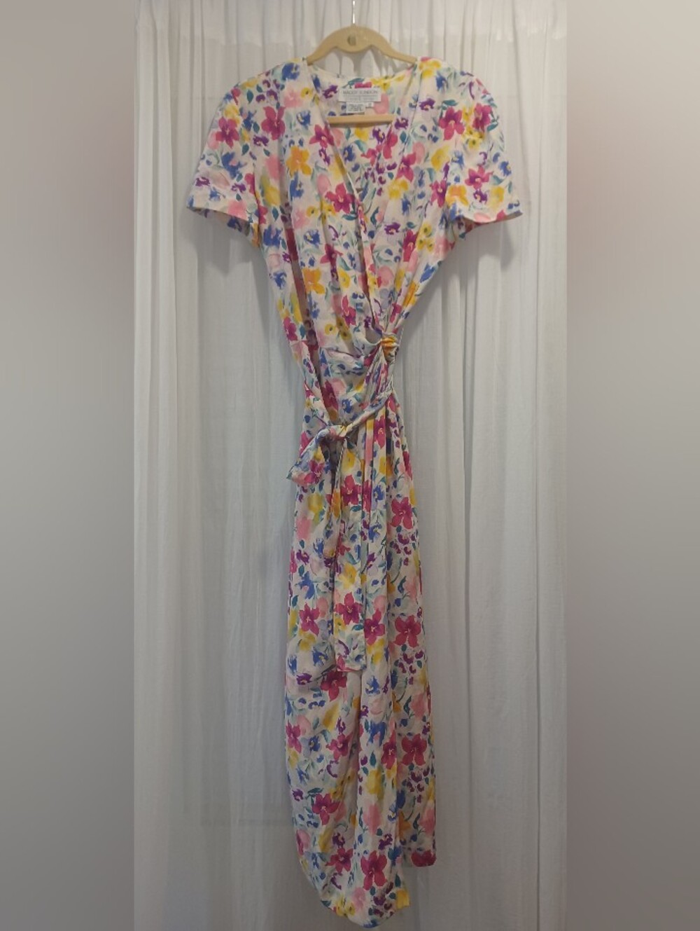 Vintage 80s-90s Maggy London  100% Silk Floral Maxi Wrap Dress